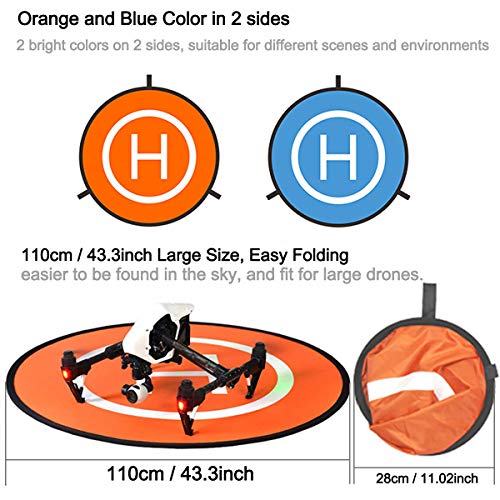 O'woda 110cm Drones Landing Pad + 4 luces LED Universal Waterproof RC Plegable Portátil Pista de aterrizaje Plataforma para DJI Mavic Pro/ Mavic Air 2/ Inspire /Phantom 3/4/ Parrot Bebop/ Mavic Mini 2