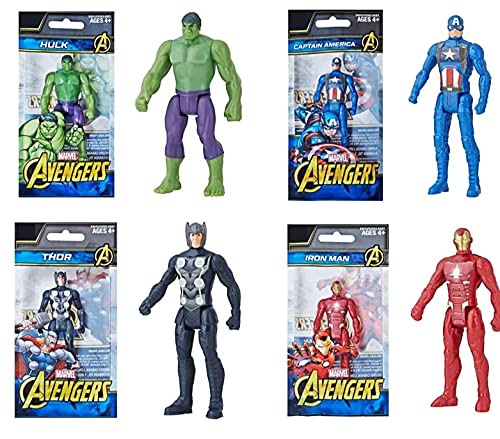 Pack 4 Hasbro Marvel Avengers Serie 9,5 cm Thor Hulk Capitán América Iron Man de Juguete Figura de acción