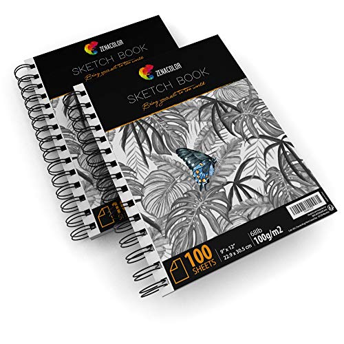 Pack de 2 x Bloc de Dibujo Profesional, A4 (9”x12”) con Espiral - 200 x Hojas Blancas (100gr) - Cuadernos de Dibujo con Tapa Rígida - Block de Páginas Vírgenes para Dibujar, Garabatear