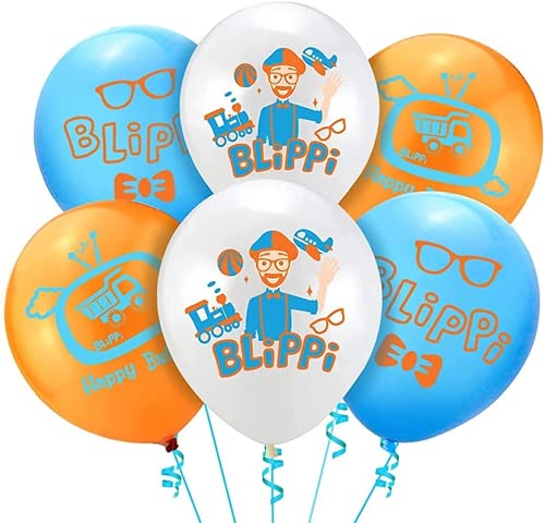 PAIDUIYO 30 globos de látex para fiesta de Blippi, suministros para fiestas de Blippi, suministros para fiestas de cumpleaños Blippi, suministros para fiestas y decoraciones para niños