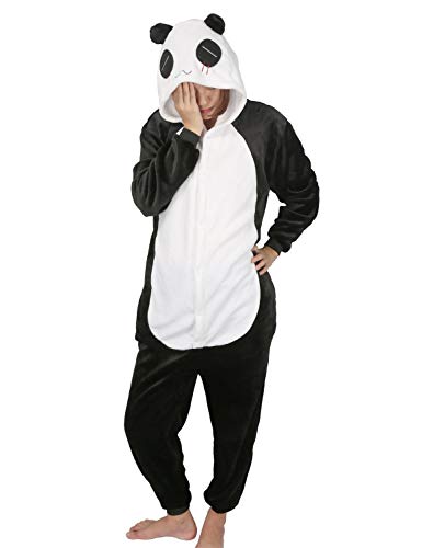 Panda Carnaval Disfraces Pijama Animales Disfraces Outfit Animales Dormir Traje Animales OneSize Sleepsuit con Capucha Adultos Unisex de Forro Polar Mono Disfraz (M, Panda-1)