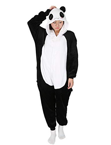 Panda Carnaval Disfraces Pijama Animales Disfraces Outfit Animales Dormir Traje Animales OneSize Sleepsuit con Capucha Adultos Unisex de Forro Polar Mono Disfraz (M, Panda-1)