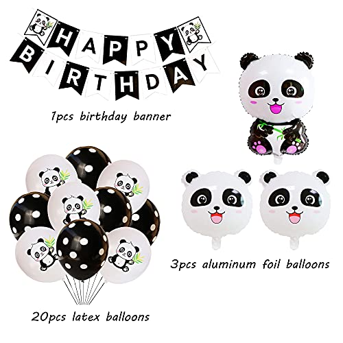 Panda Decoraciones Cumpleaños Globos Pancarta de Feliz Cumpleaños Globos de Papel de Aluminio para Niños Niñas Decoraciones de Fiesta de Panda