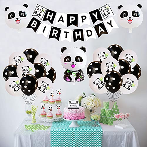 Panda Decoraciones Cumpleaños Globos Pancarta de Feliz Cumpleaños Globos de Papel de Aluminio para Niños Niñas Decoraciones de Fiesta de Panda