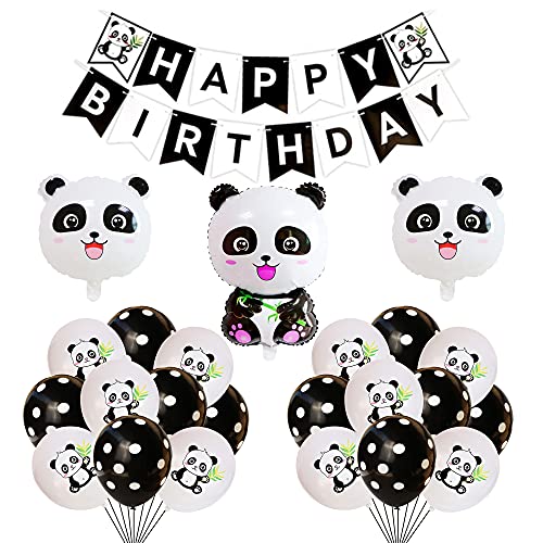 Panda Decoraciones Cumpleaños Globos Pancarta de Feliz Cumpleaños Globos de Papel de Aluminio para Niños Niñas Decoraciones de Fiesta de Panda