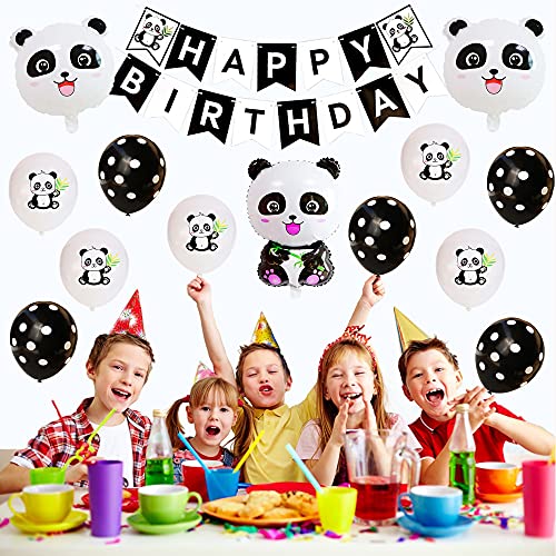 Panda Decoraciones Cumpleaños Globos Pancarta de Feliz Cumpleaños Globos de Papel de Aluminio para Niños Niñas Decoraciones de Fiesta de Panda