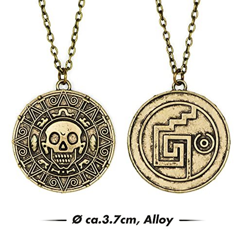 papapanda Pirate Jack Brújula Moneda Azteca Collar Conjunto