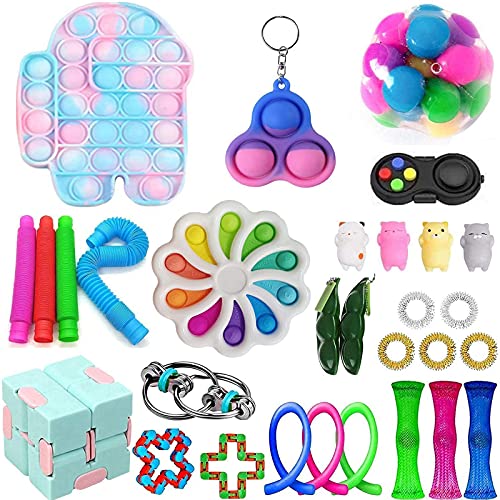 Paquete de juguetes Fidget, juguetes sensoriales Fidget baratos, Fidget Toy Set Fidget Packs Fidget Box, Fidget Pack con Stress Ball Marble Mesh, regalos para niños, adultos con autismo (G)