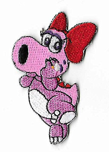 Parche de Birdo con diseño de dinosaurio rosa bordado para planchar para disfraz de Mario Kart, Snes, Mario World, Super Mario Brothers y Mario Allstars