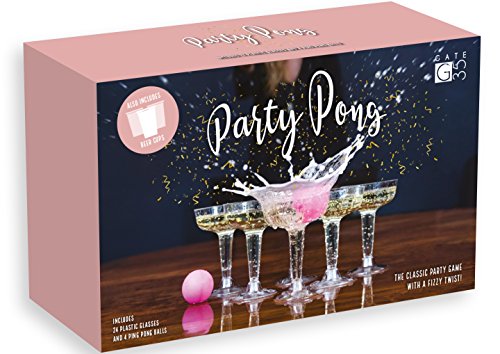 Party Pong™ Ultimate Upmarket Beer Pong Drinking Game with 24 Plastic Champagne and Beer Glasses and 4 Ping Pong Balls