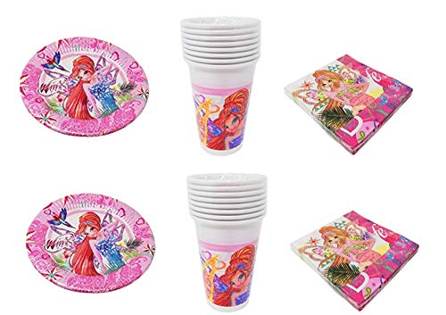 Party Store Web by casa dolce casa Winx Club - Juego de vajilla para fiestas Winx - Kit n.° 6 CDC-(8 platos, 8 vasos, 20 servilletas)