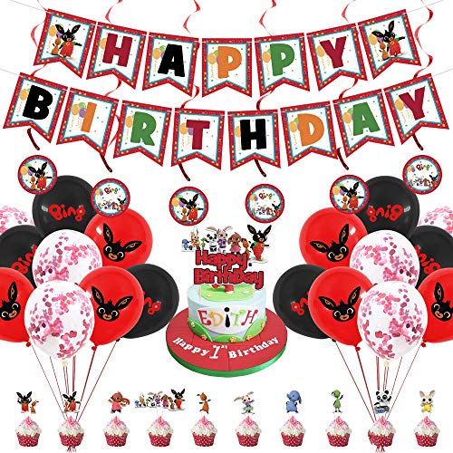 Party Supplies, decoración de fiesta de cumpleaños, pancartas de conejo, globos, adornos en espiral y adornos para tartas