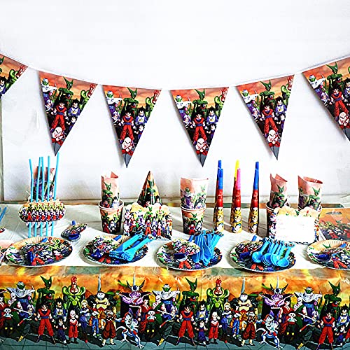 Party Supplies, Miotlsy 85 Piezas Dragon Ball Decoración Happy Birthday Party Vajilla Reutilizable Decoraciones de Vajilla con Pancartas, Platos, Servilletas, Manteles para Niños 10 Invitados