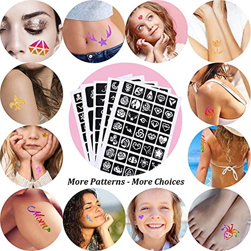 Pascua de Resurrección Emooqi Kit de Tatuajes Temporales, 24 Colores Tatuaje de Brillo para el Cuerpo Brillos de Tatuaje,con 24 Brillos,143 Plantillas de Tatuaje,5 Pinceles, 3 Pegamentos