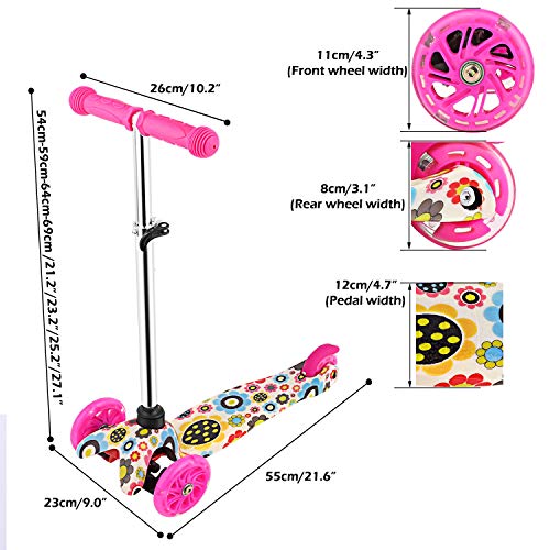 Patinete 3 Ruedas Profun Patinete Niño Scooter con 3 Ruedas Flash Patinete Niña con Luces Altura de Manillar Ajustable de 54CM a 69CM Ideal para Niños de 2 - 10 años(menores de 1,2 m)(Graffiti Flores)