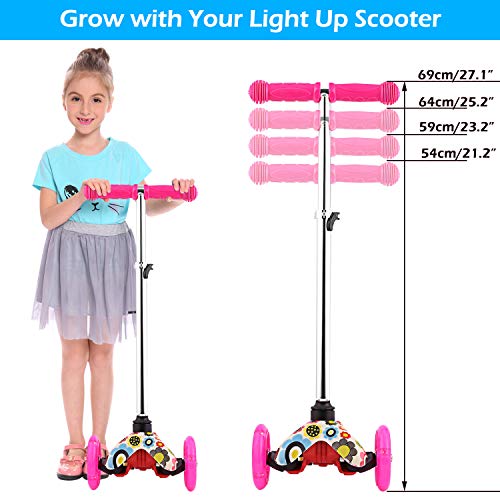 Patinete 3 Ruedas Profun Patinete Niño Scooter con 3 Ruedas Flash Patinete Niña con Luces Altura de Manillar Ajustable de 54CM a 69CM Ideal para Niños de 2 - 10 años(menores de 1,2 m)(Graffiti Flores)