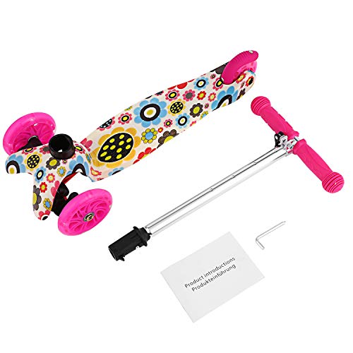 Patinete 3 Ruedas Profun Patinete Niño Scooter con 3 Ruedas Flash Patinete Niña con Luces Altura de Manillar Ajustable de 54CM a 69CM Ideal para Niños de 2 - 10 años(menores de 1,2 m)(Graffiti Flores)