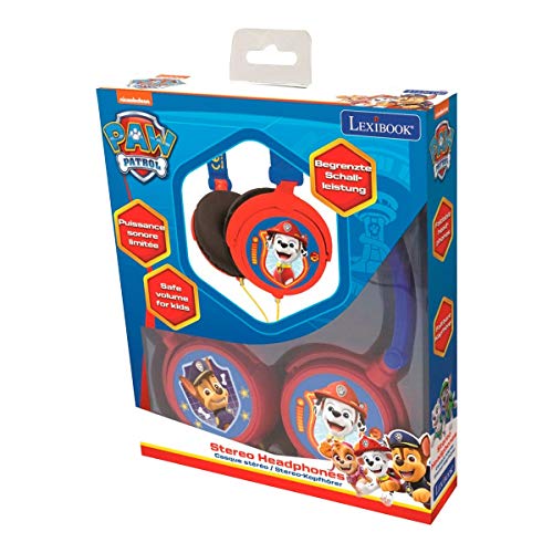 Patrulla Canina Cascos estéreo con Chase y Marshall, Auriculares con Diadema Ajustable y Plegable (Lexibook HP015PA) Paw Patrol, Potencia Apta para niños, Azul/Rojo, Color