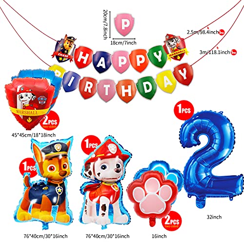 Paw Dog Patrol Balloons, Globos de Patrulla Canina, Globos De Dibujos Animados, Número 2 Azul, Juego de Decoración de Cumpleaños, Suministros para Fiestas Infantiles, 8 Piezas