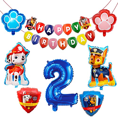 Paw Dog Patrol Balloons, Globos de Patrulla Canina, Globos De Dibujos Animados, Número 2 Azul, Juego de Decoración de Cumpleaños, Suministros para Fiestas Infantiles, 8 Piezas