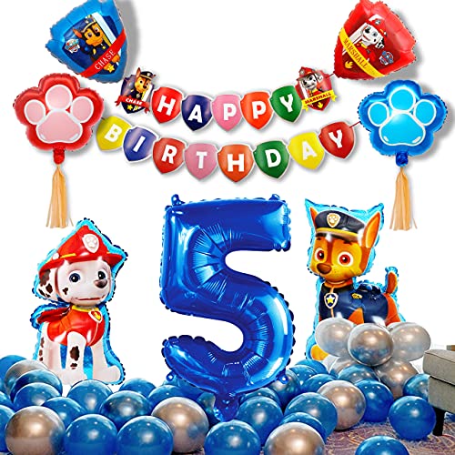 Paw Dog Patrol Balloons, Globos de Patrulla Canina, Globos De Dibujos Animados, Número 2 Azul, Juego de Decoración de Cumpleaños, Suministros para Fiestas Infantiles, 8 Piezas