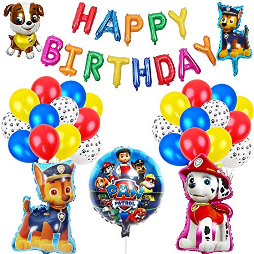 Paw Dog Patrol Birthday Party Foil Balloons, Banner, Cake Topper,Paw Dog Patrol Balloons for Kids Gift Fiesta de cumpleaños Suministros Decoración