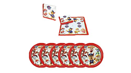 PAW PATROL 0775, Pack Patrulla Canina,, 16 servilletas y 6 Platos de cartón 20 cms