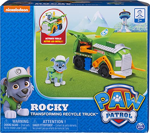 PAW Patrol — Camión de Reciclaje transformadora Rocky con Herramientas emergentes y Carretilla elevadora móvil, para Edades de 3 años y más