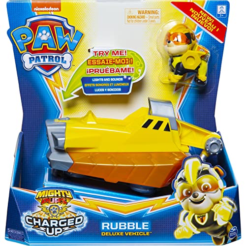 PAW Patrol Mighty Pups Charged Up Vehículo de Lujo de Rubble con Luces y Sonidos