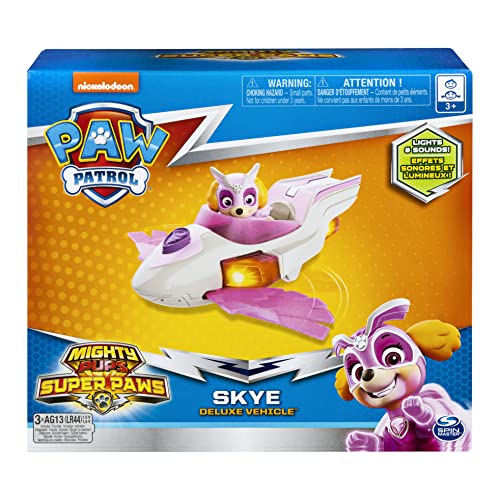 PAW PATROL Mighty Pups | Vehículos con Luz, Sonido y Figura de Juego | Patrulla Canina, Figura:Skye