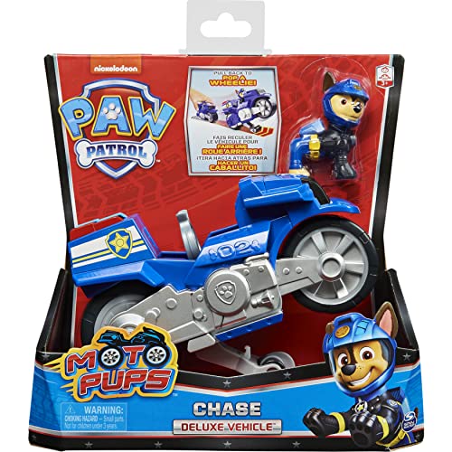 PAW Patrol Moto Pups Chase Deluxe Pull Back Vehículo de Motocicleta con Wheelie característica y Figura