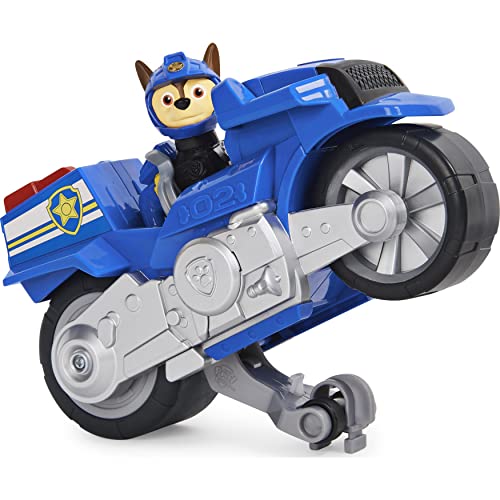 PAW Patrol Moto Pups Chase Deluxe Pull Back Vehículo de Motocicleta con Wheelie característica y Figura