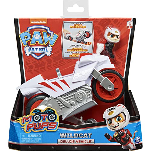 PAW PATROL, Moto Pups Wildcat’s Deluxe Pull Back Motorcycle Vehicle with Wheelie Feature and Figure Wildcat Vehículo de Motocicleta con Ruedas, Color, X-Large (Spin Master 6060433)