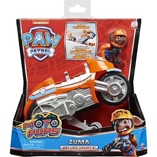 PAW PATROL Moto Pups Zuma’s Deluxe Pull Back Motorcycle Vehicle with Wheelie Feature and Figure Patrulla Canina Zuma Vehículo de Motocicleta con Ruedas (Spin Master 6060544)