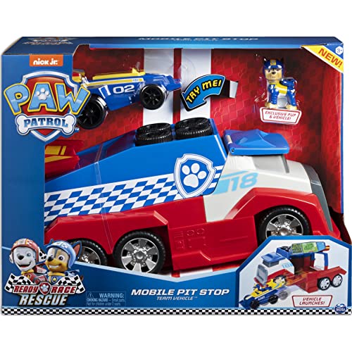 PAW PATROL Ready, Race, Rescue Mobile Pit Stop Team Vehicle with Sounds, for Kids Aged 3 Years and Over vehículo con Sonidos, para niños a Partir de 3 años, Color Gris, 0 (Spin Master 6054505)