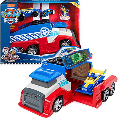 PAW PATROL Ready, Race, Rescue Mobile Pit Stop Team Vehicle with Sounds, for Kids Aged 3 Years and Over vehículo con Sonidos, para niños a Partir de 3 años, Color Gris, 0 (Spin Master 6054505)