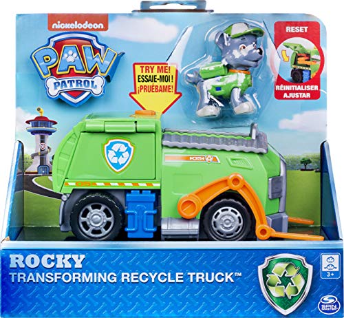 PAW Patrol Rocky's Transforming Reciclaje Camión con Herramientas emergentes y Carretilla elevadora móvil, para Edades de 3 años en adelante