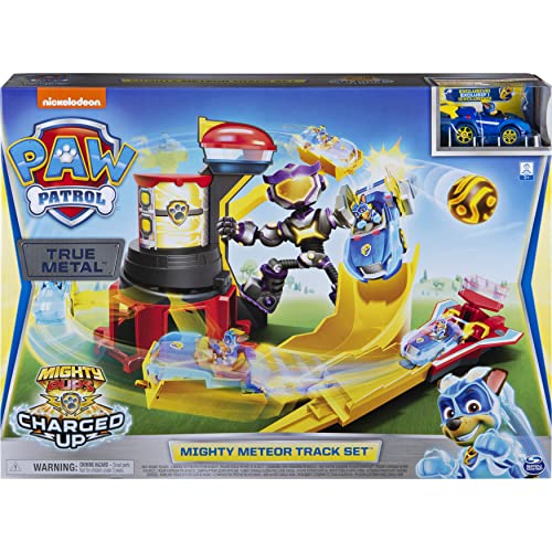 PAW Patrol True Metal Mighty Meteor Juego de Pistas de Lanzamiento a presión con Exclusivo vehículo de persecución, Escala 1:55