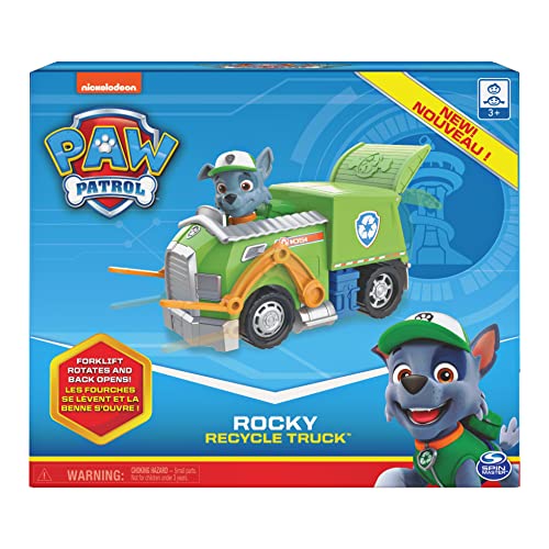 PAW Patrol Vehículo de Reciclaje de Rocky's con Figura Coleccionable, para niños de 3 años o más