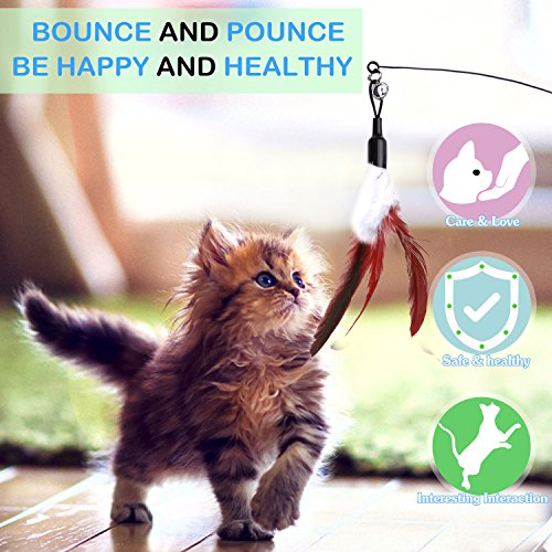 Pawaboo Pluma de Juguete para Gato, 21.5cm Interactivo Colector del Gatito de Extra Largo, Varita Cazador para Ejercitar Gatos y Gatitos - Vino Roja & Blanca