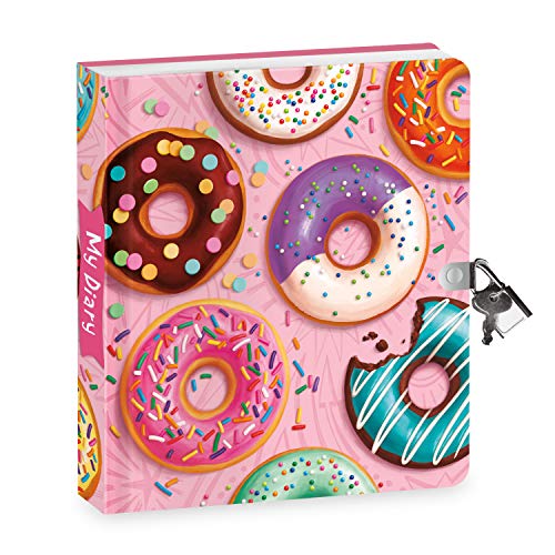 Peaceable Kingdom Diario de Donut con cerradura y llave, 15,8 cm, con forro para niños