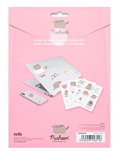 Pegatinas Pusheen impermeables y reutilizables. Paquete de pegatinas: 16 stickers, optimas pegatinas para móvil, ordenador, tablet, etiqueta para botellas