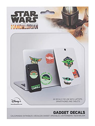 Pegatinas Star Wars impermeables y reutilizables. Paquete de pegatinas: 28 stickers The Mandalorian, optimas pegatinas para móvil, ordenador, tablet, etiqueta para botellas