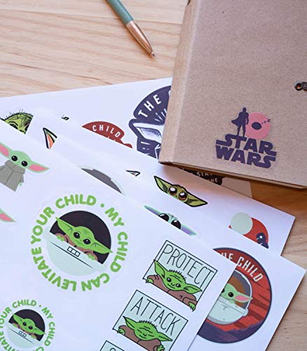 Pegatinas Star Wars impermeables y reutilizables. Paquete de pegatinas: 28 stickers The Mandalorian, optimas pegatinas para móvil, ordenador, tablet, etiqueta para botellas