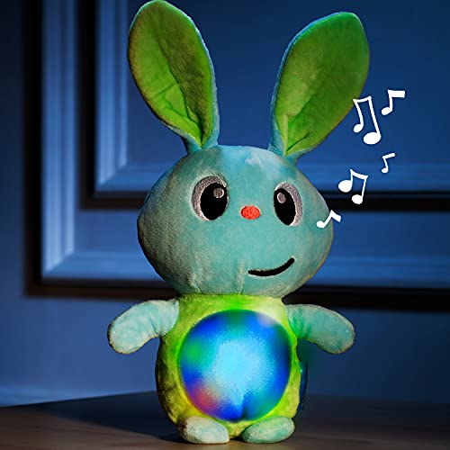 Peluche Conejo Musical. Gusy Luz® Molto. 3 Diferentes melodías en una manita y Luces relajantes en la Otra manita. Ligero y practico. Recién Nacidos