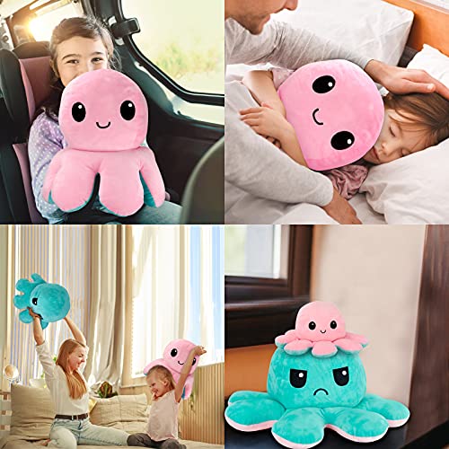 Peluche grande con forma de pulpo de doble cara, 55 cm, con forma de pulpo reversible, lavable, con forma de pulpo gigante, para niños y adultos como regalo de cumpleaños (cian rosa)