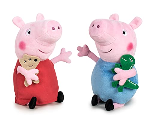 Peppa Pig - Animales de peluche con dinosaurio, con oso, clásico y nueva variante (31-34 cm, George Pig con dinosaurio)