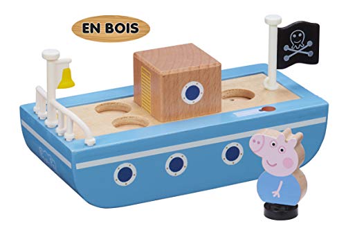 Peppa Pig - Barco de Madera con 1 Personaje de PAPY Pig de Madera incluida, Juguete de Madera, PPC64