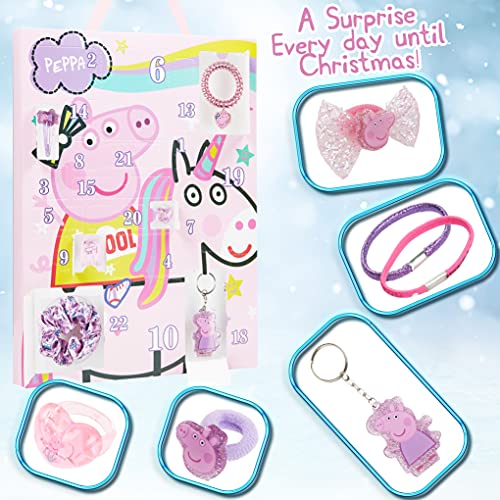 Peppa Pig Calendario Adviento 2021, Calendarios de Adviento de Juguete con 24 Accesorios Pelo Niña y Joyas, Regalos de Navidad Para Niñas