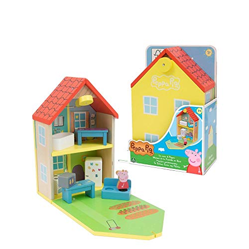 Peppa Pig Casa clásica 2 Personajes, Figura de Peppa de Madera, Incluye Muchos Accesorios, asa práctica para el Transporte (GIOCHI PREZIOSI PPC68000)